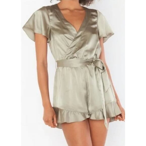 Show Me Your Mumu Luxe Satin Say I Do Romper Moss Green Size Small - Picture 1 of 13